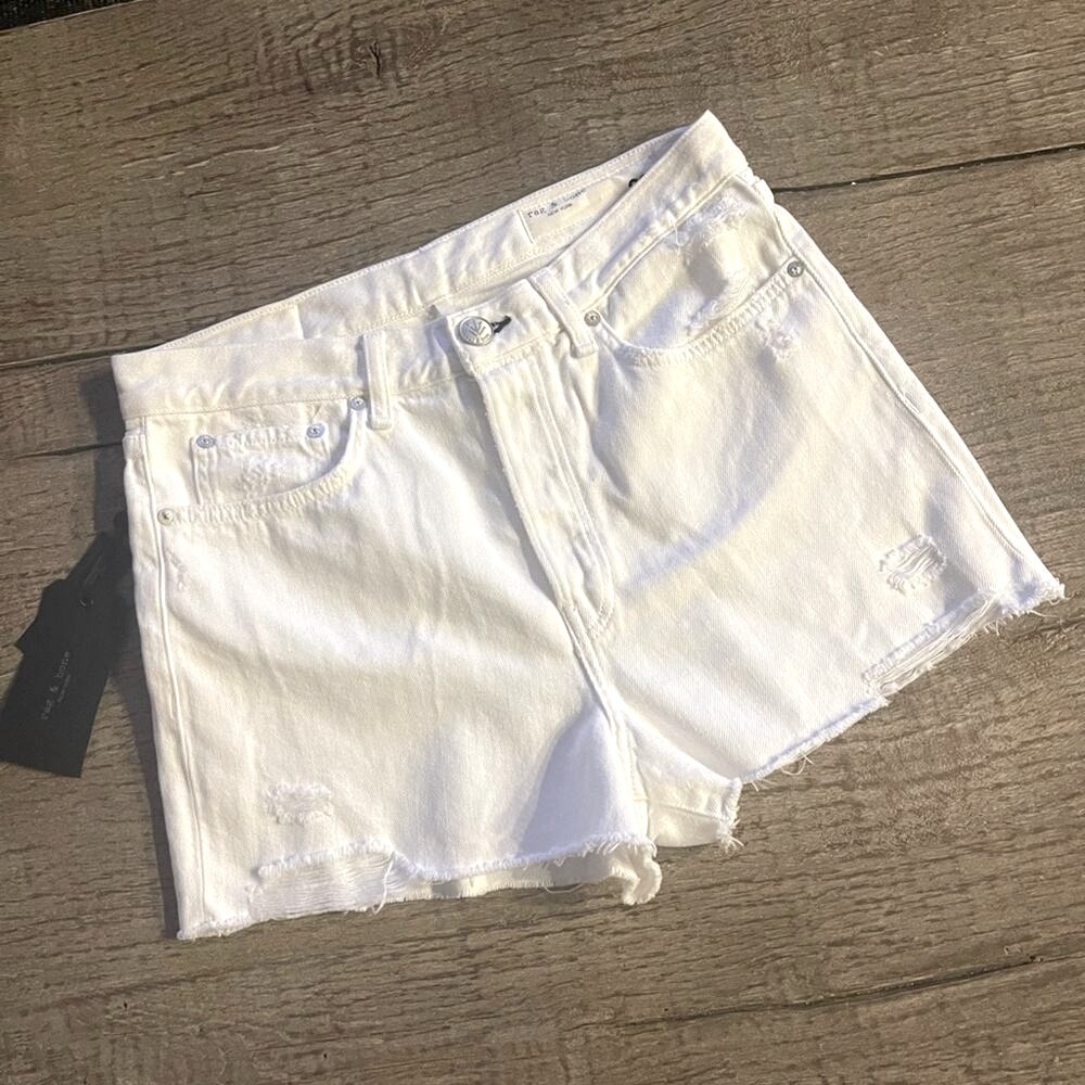Rag & Bone Maya High Waist Denim Shorts in White. - Picture 8 of 11